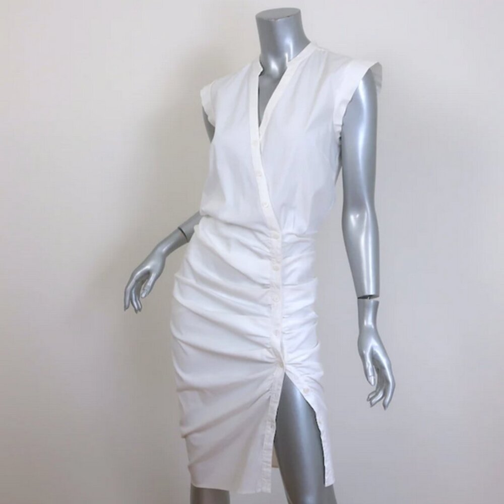 NWT ~ VERONICA BEARD - White Ruched Shirt Dress - Size 14